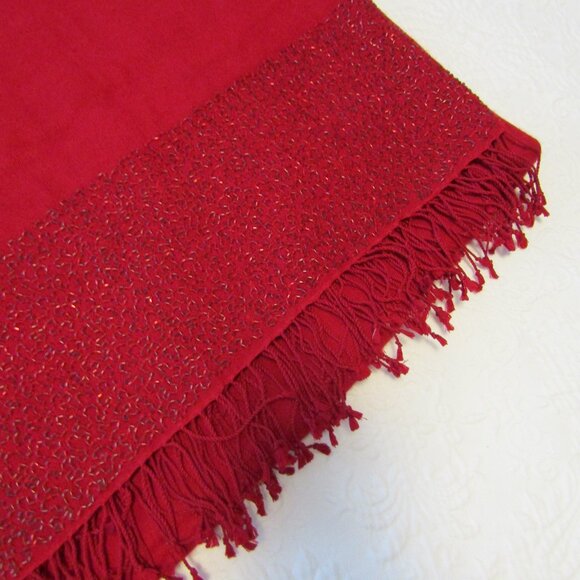 Scarlet Red Armand Diradourian Pashmina & Silk Beaded Scarf w/Fringe--36" X 87" - Picture 6 of 6